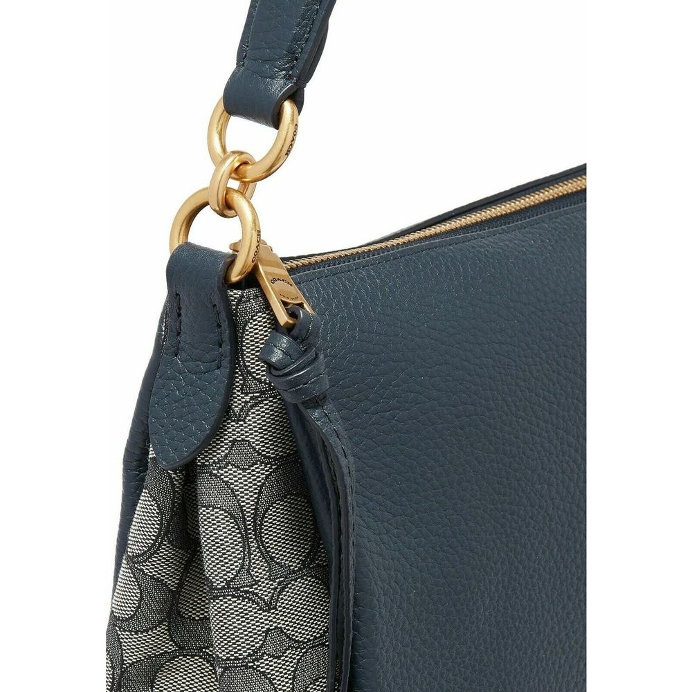 Coach Signature Jacquard Shay Leather Shoulder Bag Handbag Purse Navy Blue NEW - Picture 8 of 9
